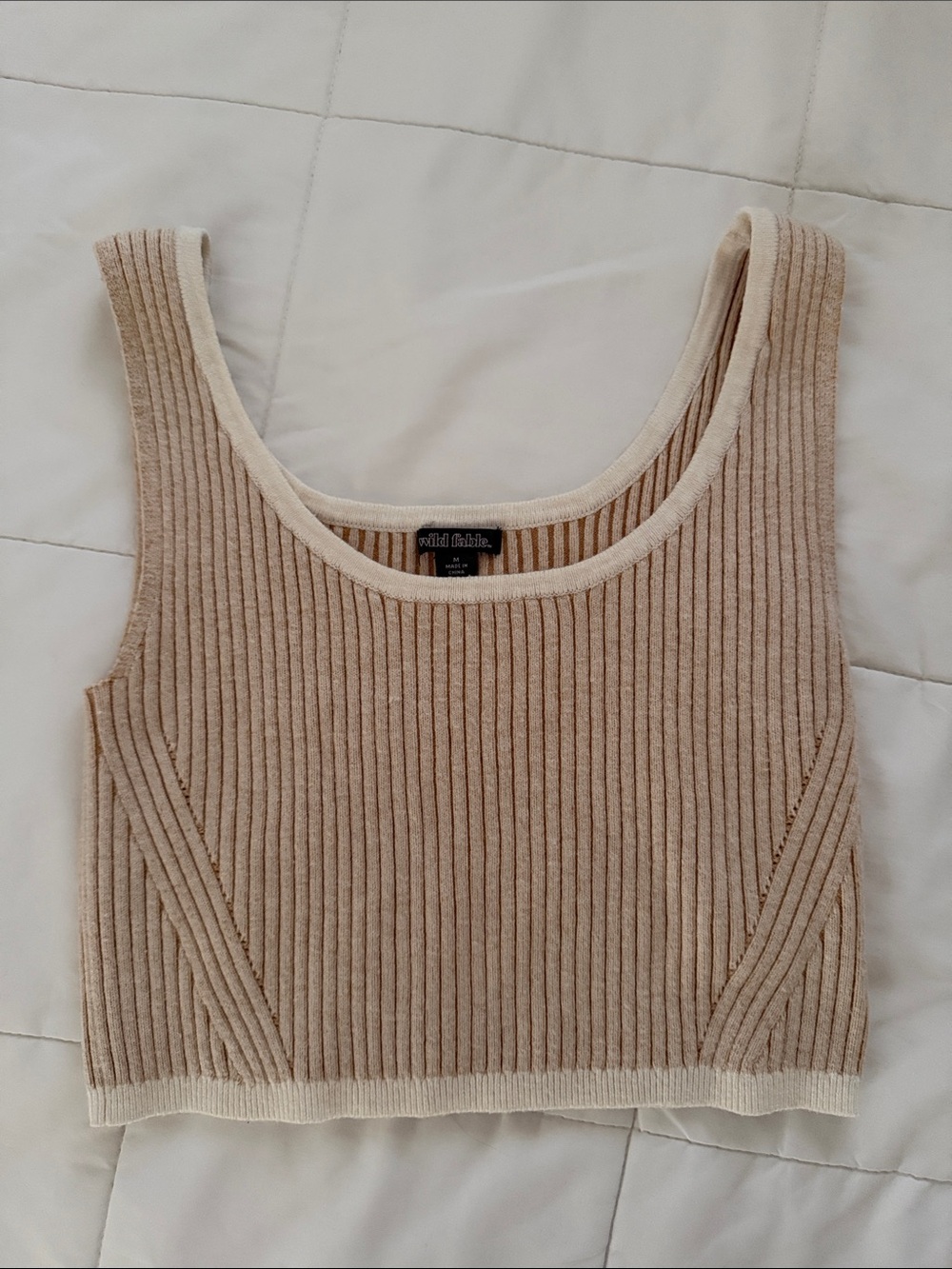 wild fable beige ribbed cropped tank with cream trim